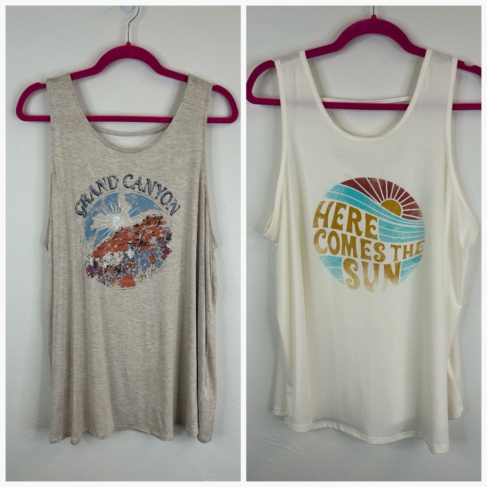 Bundle of 2 Tank Tops NWT Size XL Travel Sun Grand Canyon Summer Vacation Beach